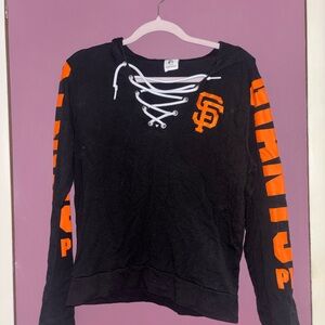 PINK Victoria's Secret Black and White Lace-Up Top